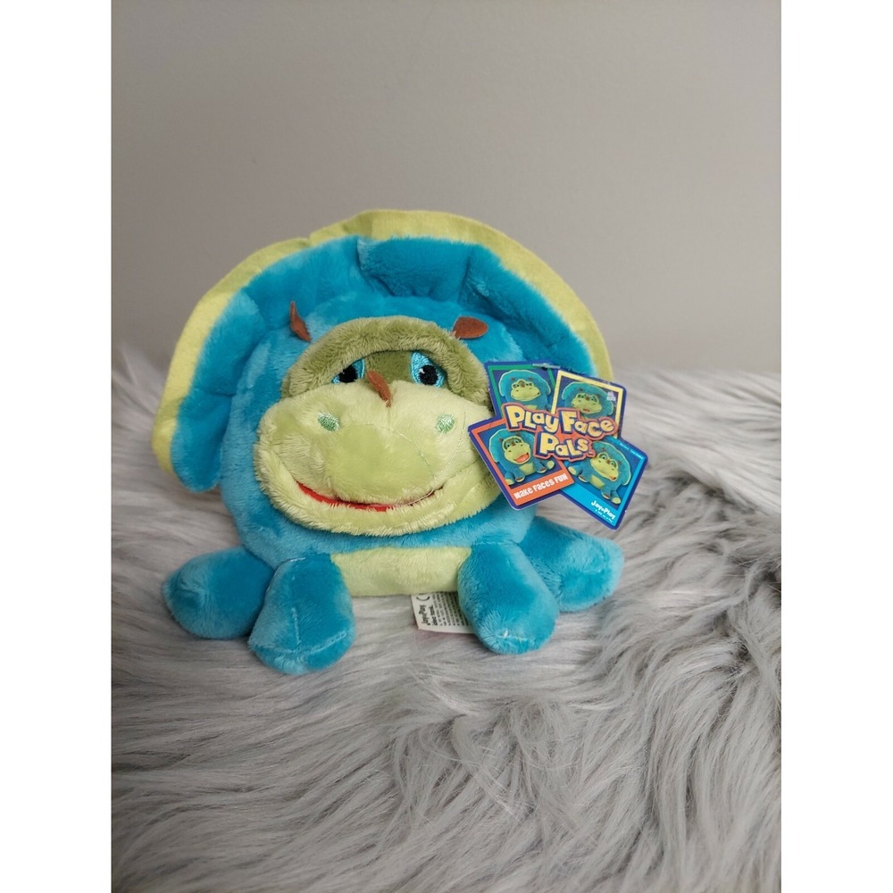 Jay Play Face Pals Dinosaur Pillow Blue Green Plush 8"  Stuffed Animal Toy NWT